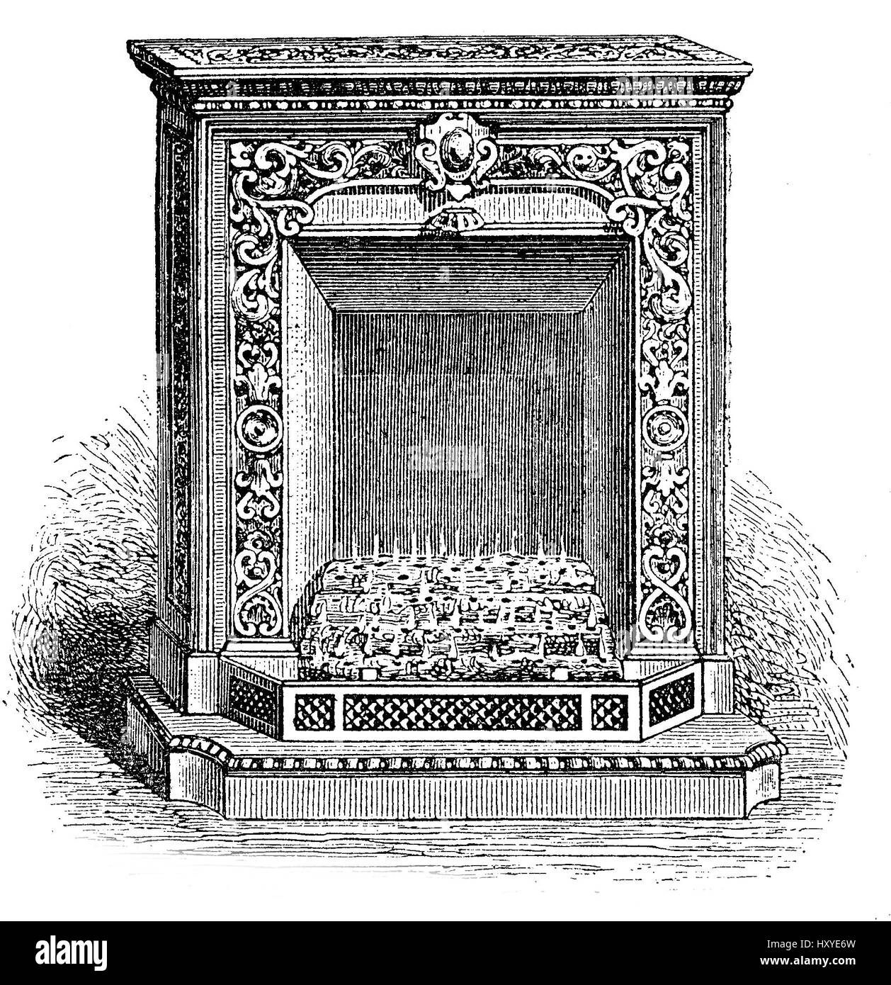 Vintage gas stove with decorated frontpiece, XIX century Stock Photo