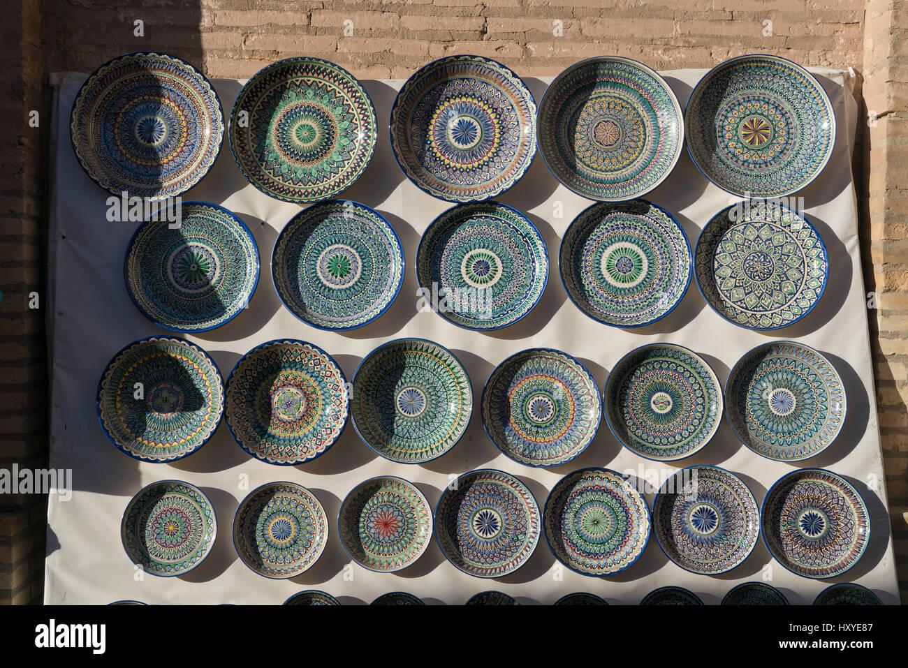 Painted plates sold in Khiva, Uzbekistan Stock Photo