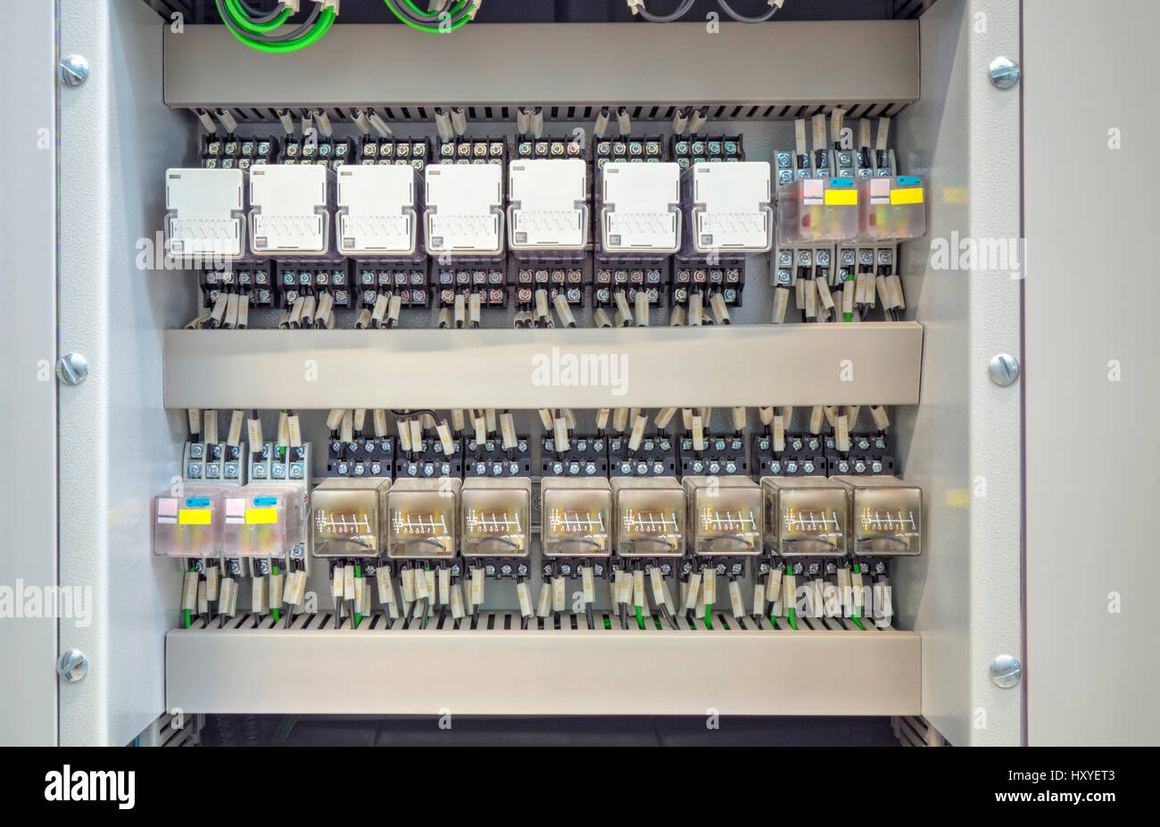 Electrical control panel with electronic devices in modern electrical ...