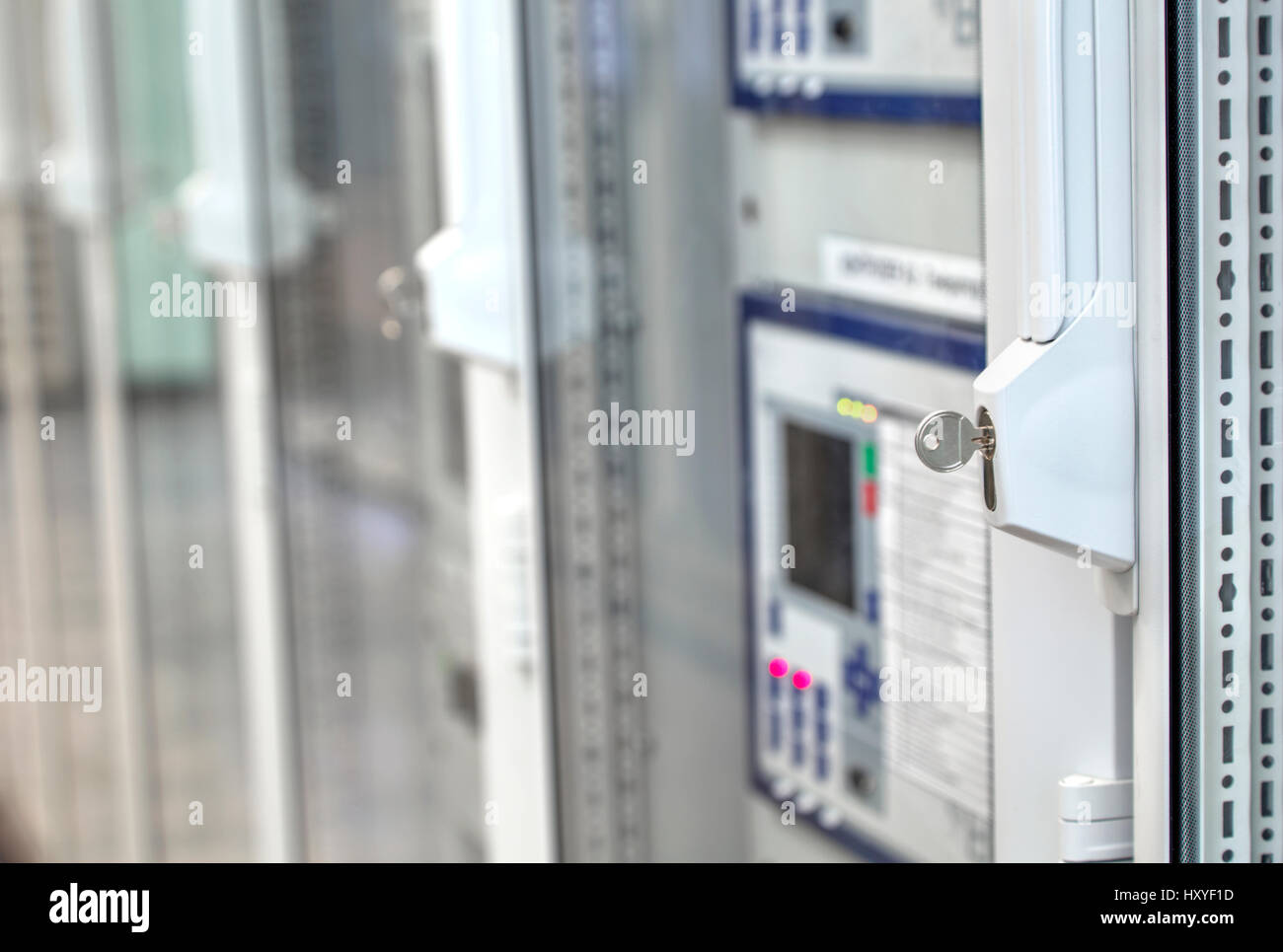 Front Glass Doors On Electrical Control Cubicles And Key In