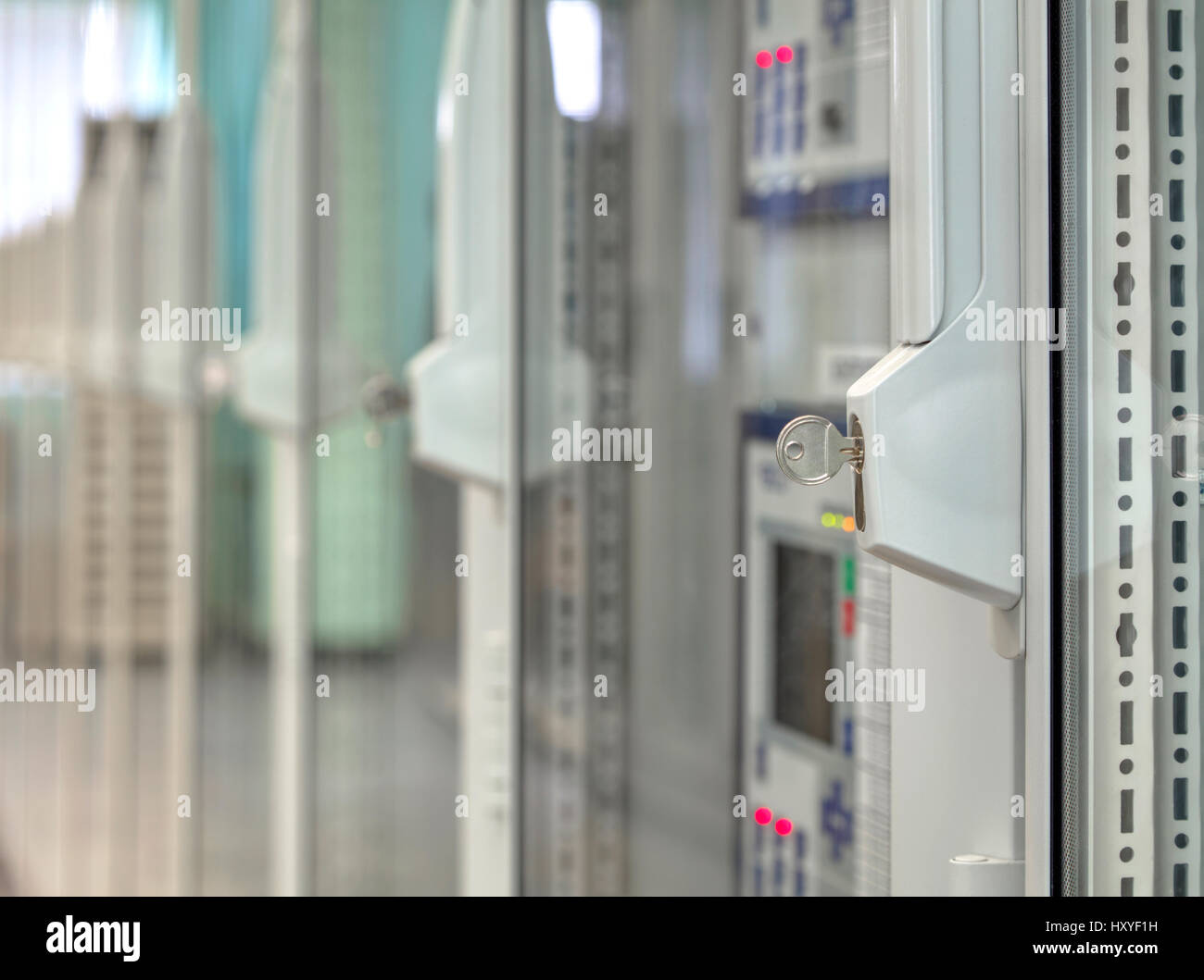 Front Glass Doors On Electrical Control Cubicles And Key In