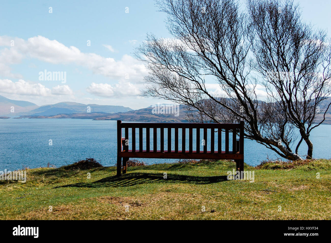 Solitary Bench on Isle of Mull Stock Photo