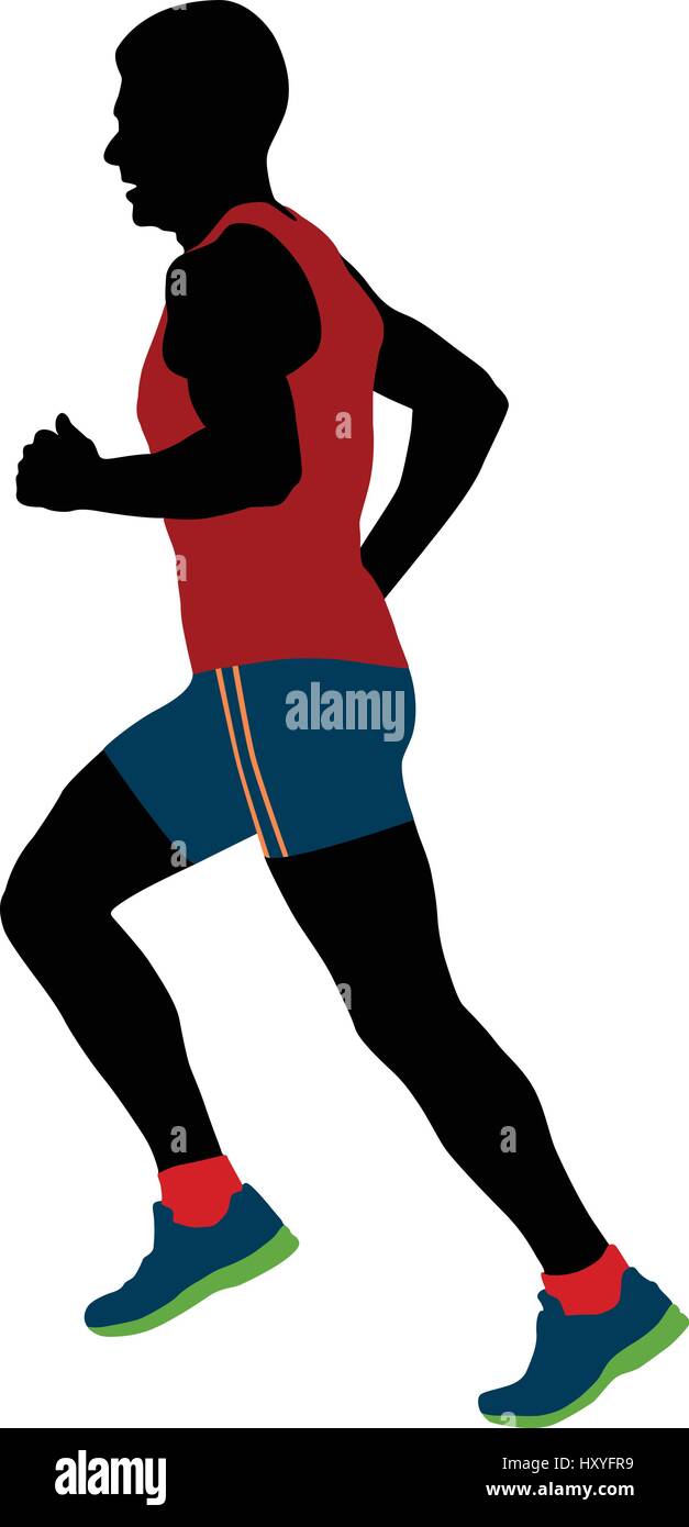black silhouette male runner of average years colour sportswear Stock Vector