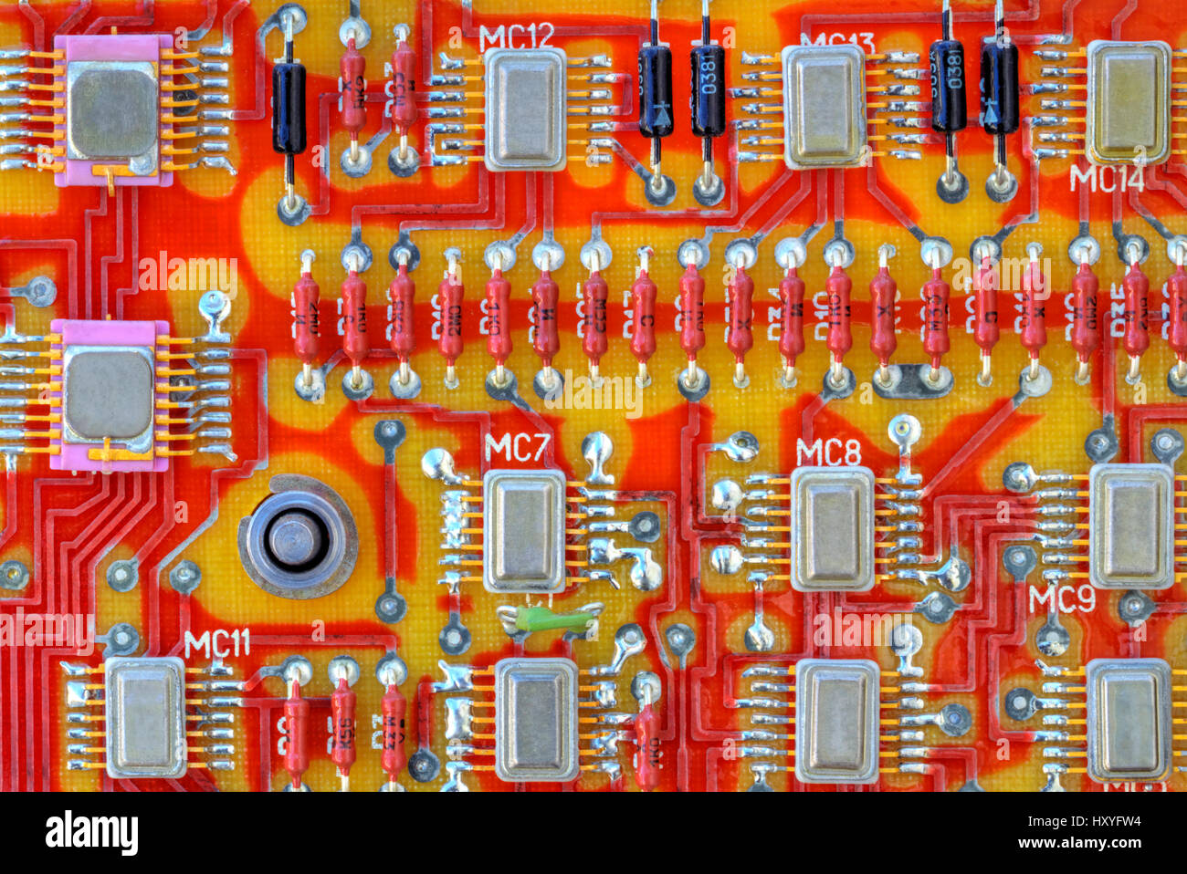 Electronic circuit board with components closeup Stock Photo - Alamy