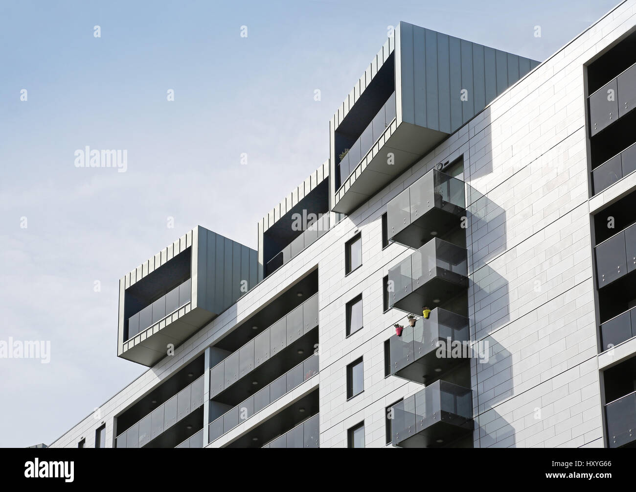Orwell Court, a new residential development on Lewisham, London, UK. Also known as Thurlston Point. Clad in distinctive silver panels Stock Photo