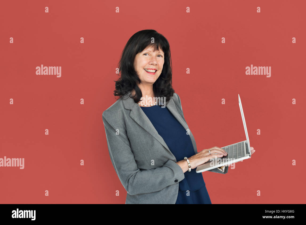 Caucasian Business Woman Cheerful Laptop Stock Photo - Alamy