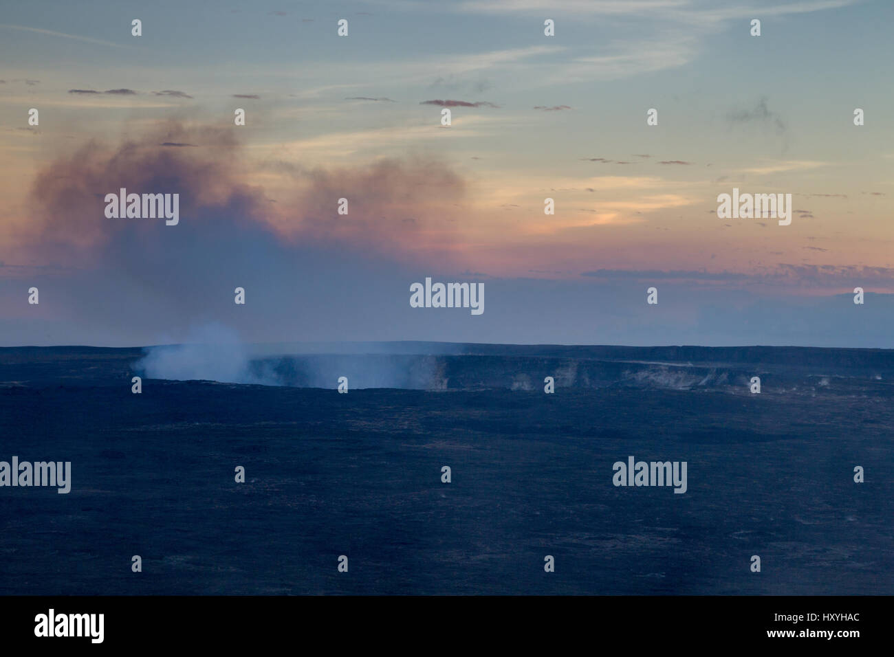 Volcanic steam rising from the Halemaumau Crater on Kilauea in the Hawaii Volcanoes National Park on Big Island, Hawaii, USA. Stock Photo
