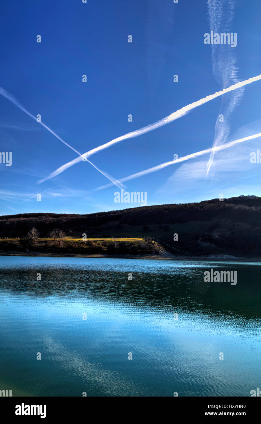 Beautiful landscape with pond and blue sky Stock Photo - Alamy