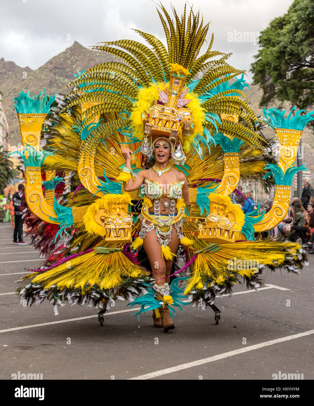 Woman/girl in very elaborate costume in the Tenerife carnival parade Stock  Photo - Alamy