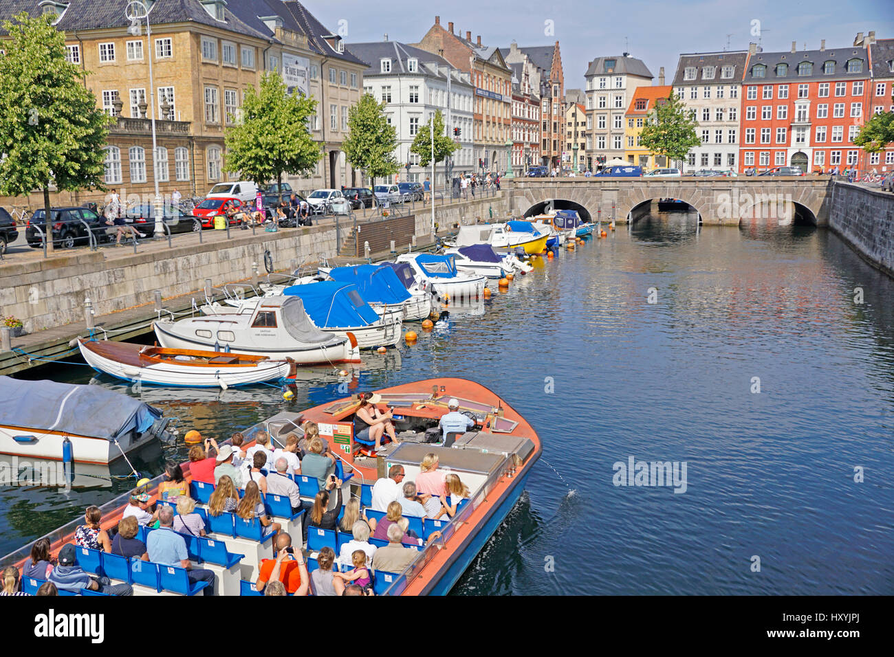 Tourist cruise on canals of Copenhagen. Stock Photo