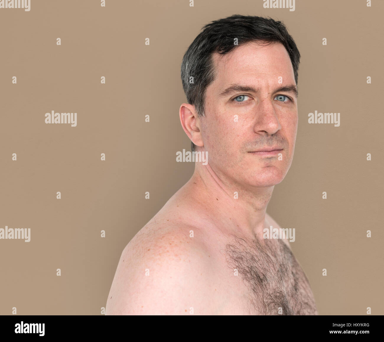 Caucasian Man Bare Chested Shoot Stock Photo Alamy