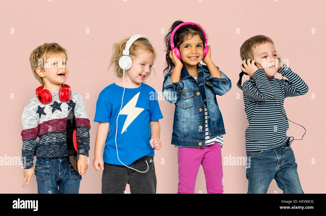 Preschool Children Boys and Girls Casual Studio Leisure Stock Photo