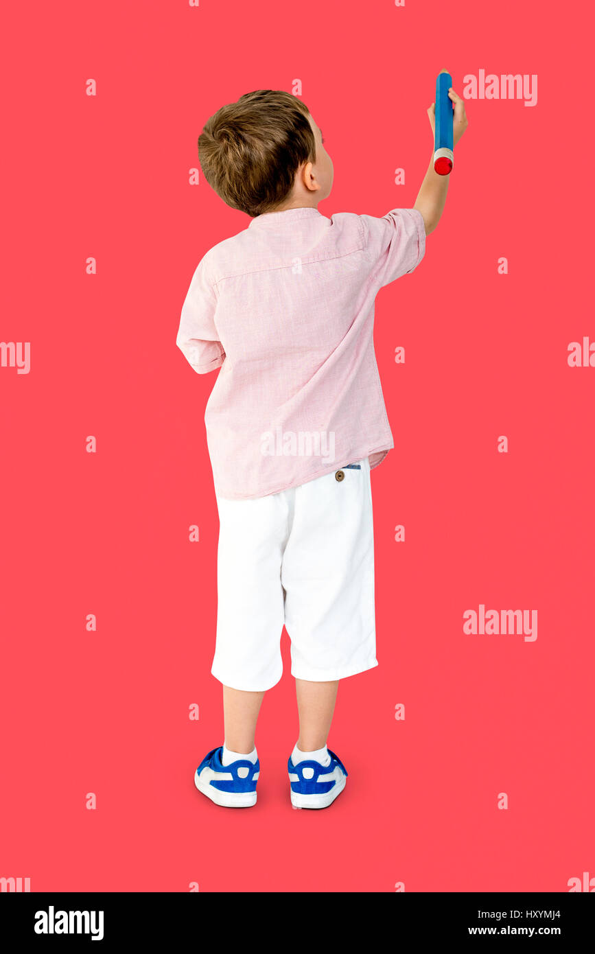 Little Kid Drawing Back View Stock Photo - Alamy