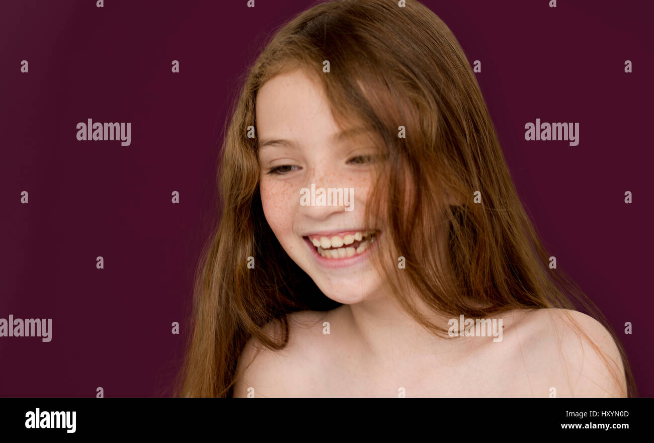 Caucasian Young Girl Bare Chested Smiling Stock Photo - Alamy