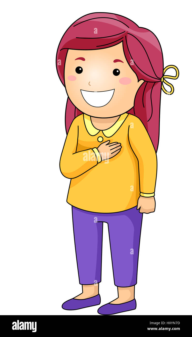 Illustration of a Little Girl with Her Hand Pressed Against Her Chest