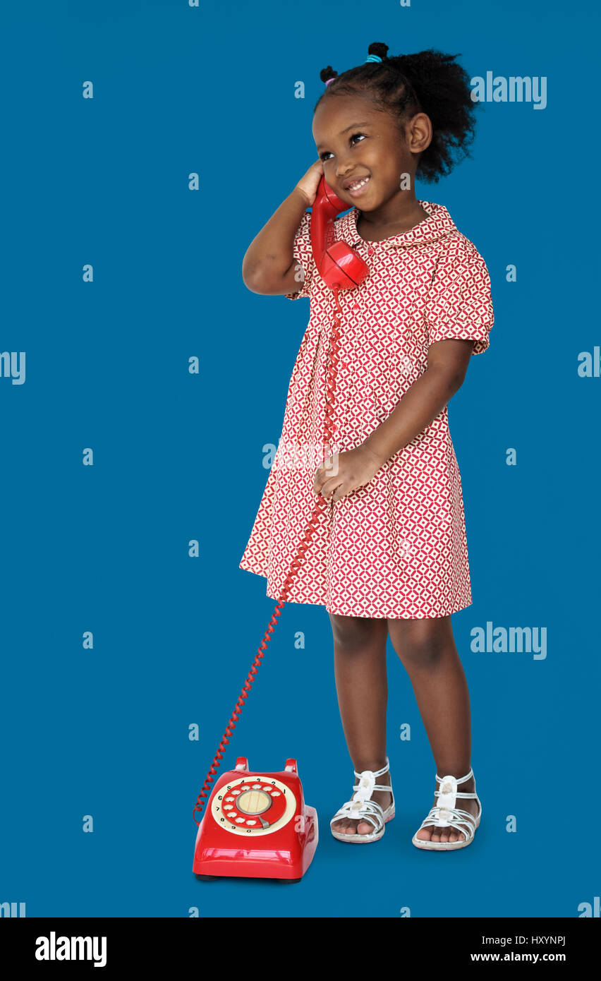 Little Girl Smiling Happiness Talking on the Phone Communication Stock ...