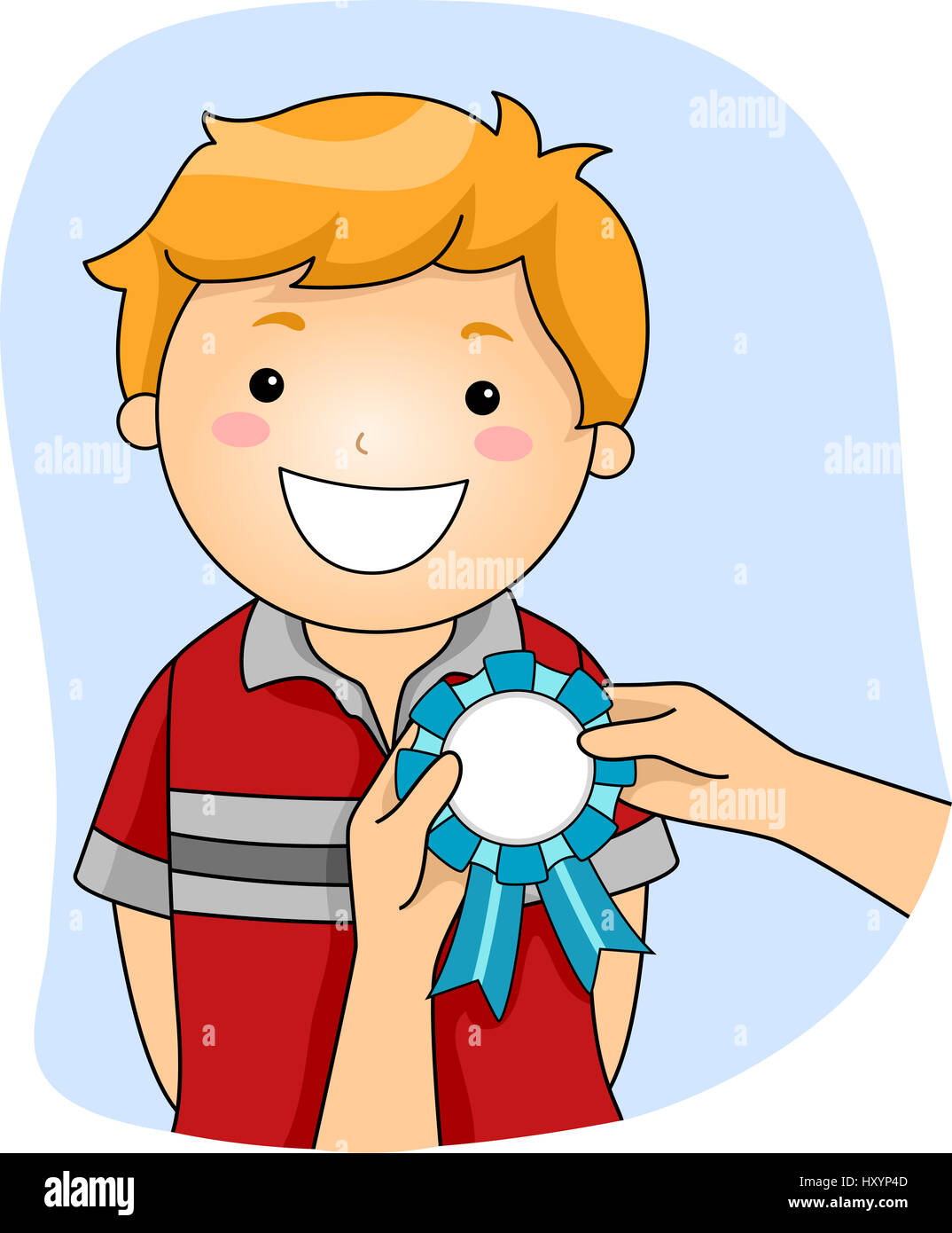 Illustration of a Little Boy with a Ribbon Being Pinned to His Chest