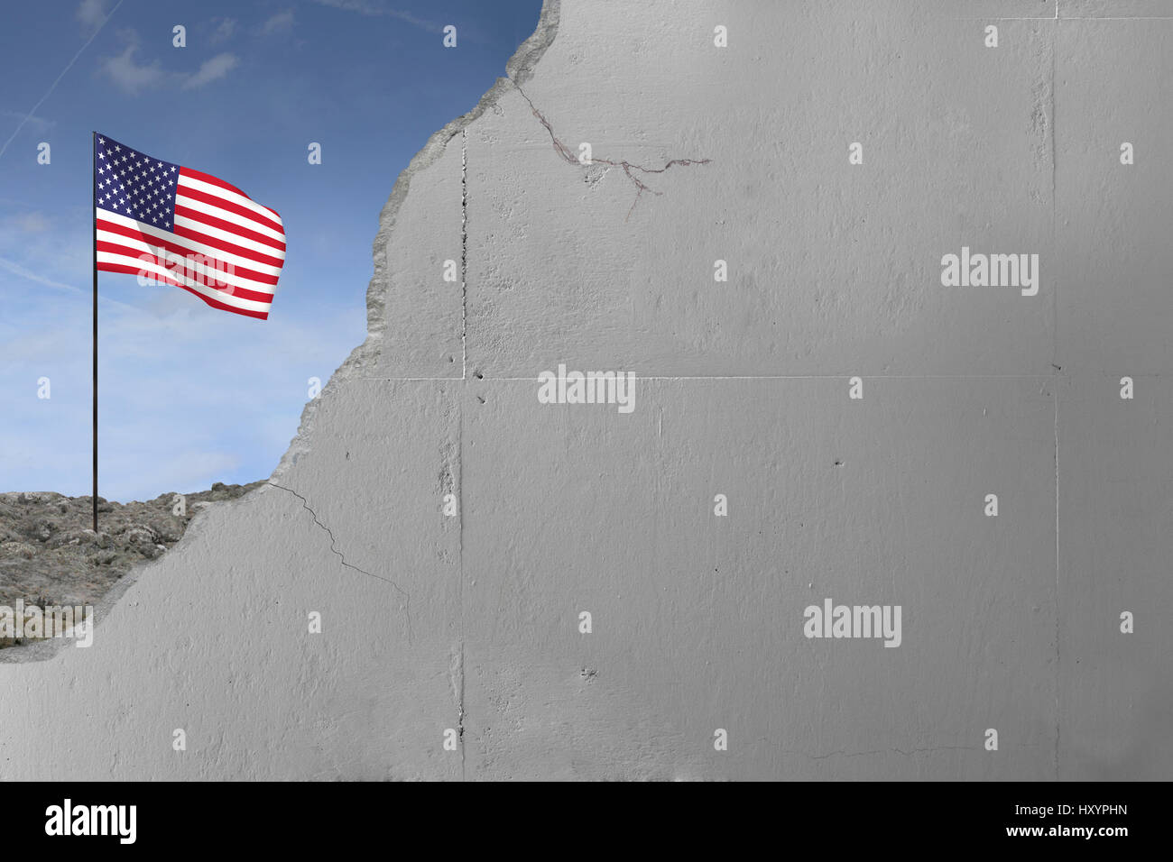 Usa flag behind a concrete wall Stock Photo - Alamy
