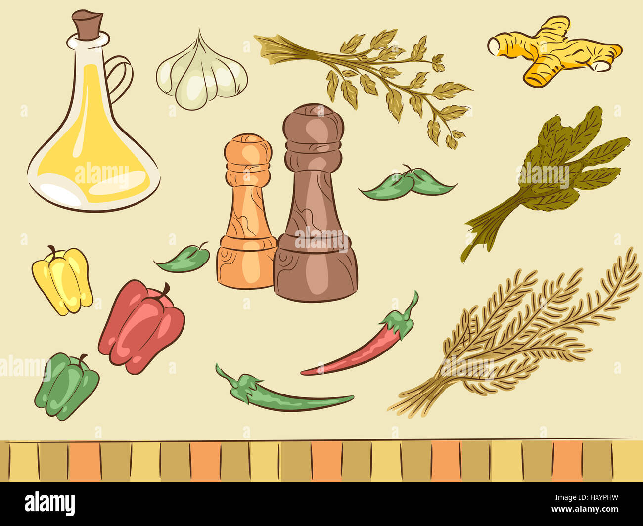 Illustration of Elements Typically Associated with Spices Stock Photo