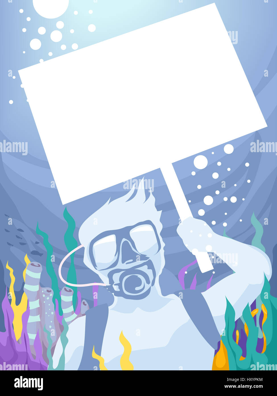 Illustration of a Man Holding a Picket Sign While Underwater Stock Photo