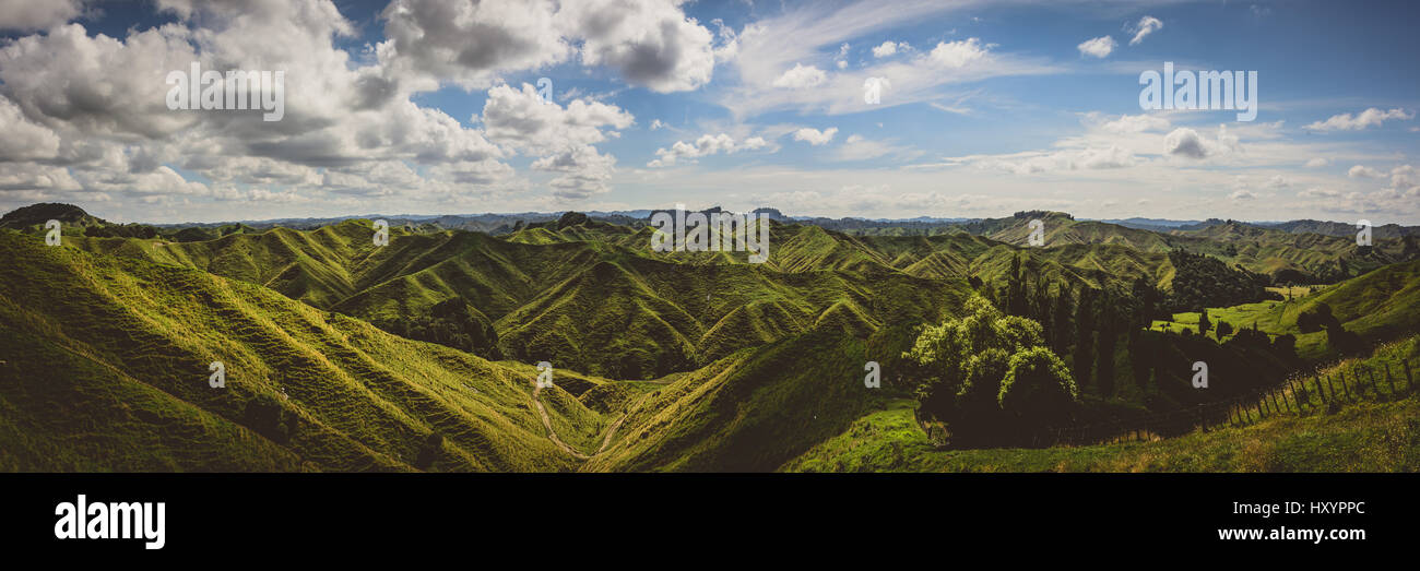 Panoramic view along Forgotten Worlds highway, New Zealand Stock Photo