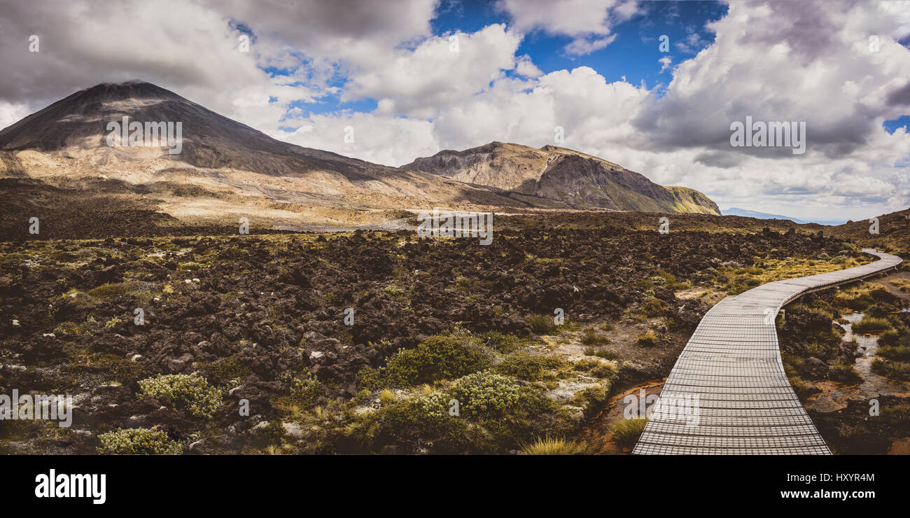 Pathway through Tongariro National Park, New Zealand Stock Photo