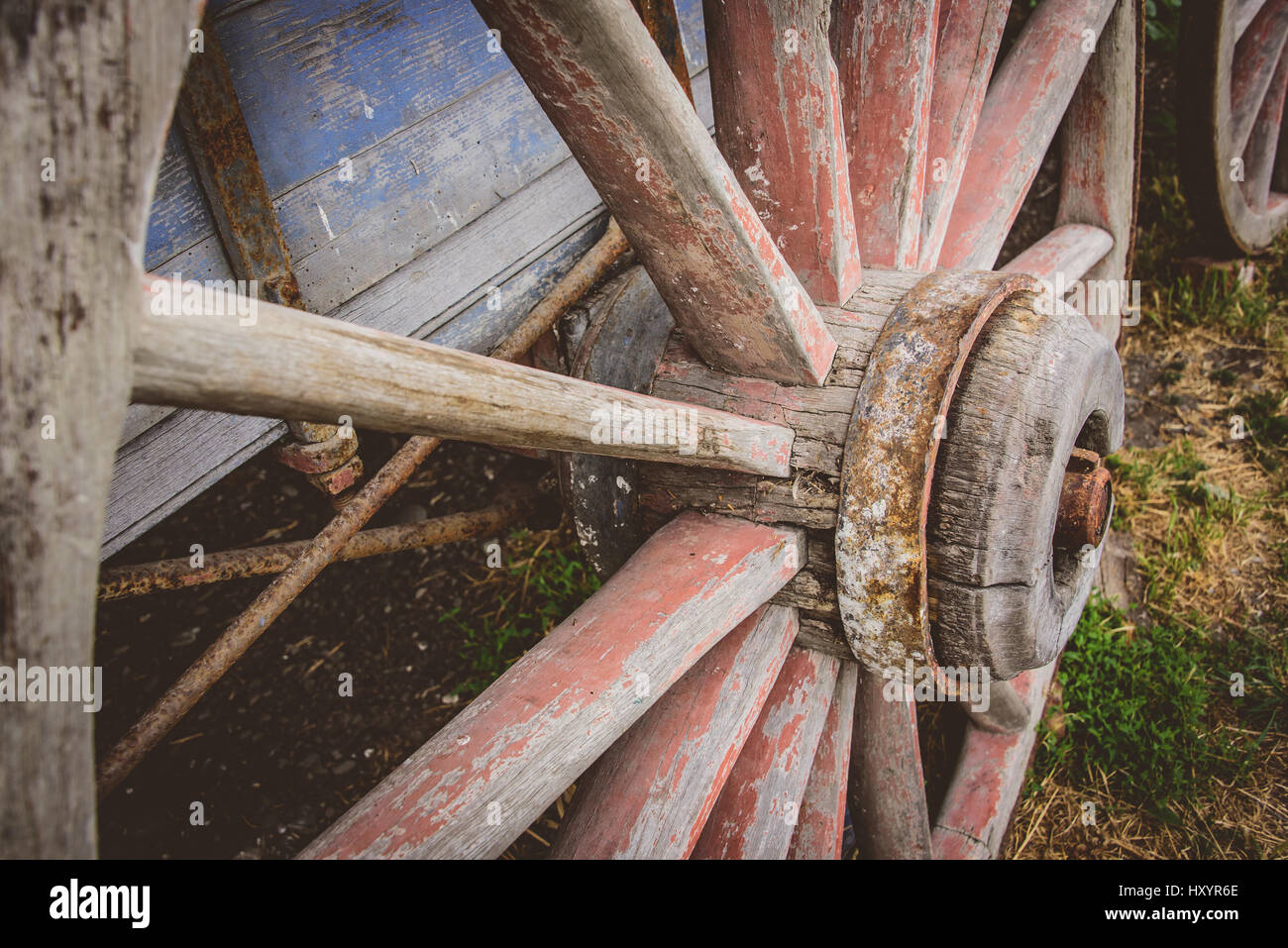 Rustic old wagon wheel Stock Photo