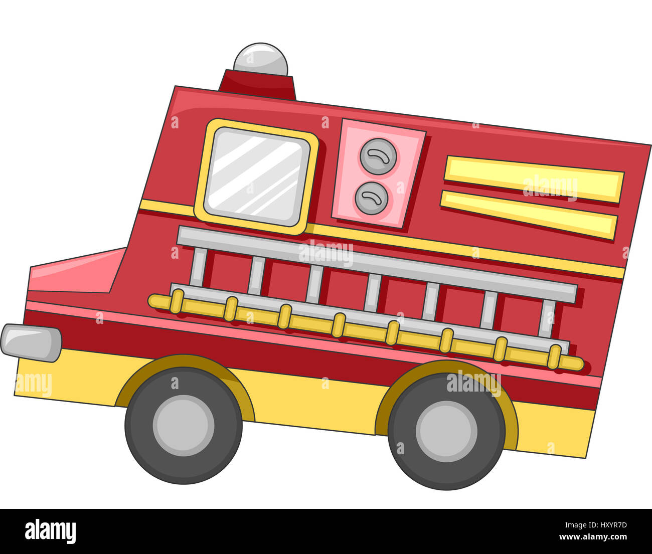 Cute Illustration of a Firetruck with a Ladder Attached to its Side Stock Photo