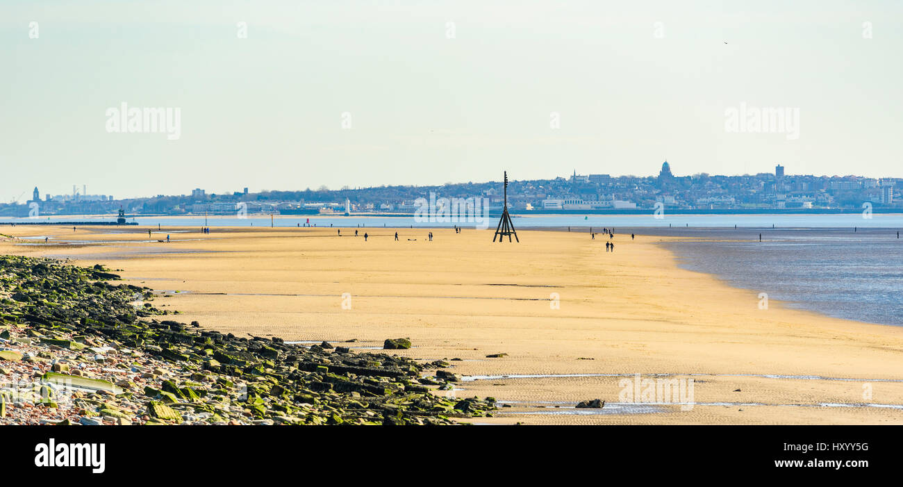 Crosby Beach, Merseyside, setting of Another Place by Antony Gormley Stock Photo