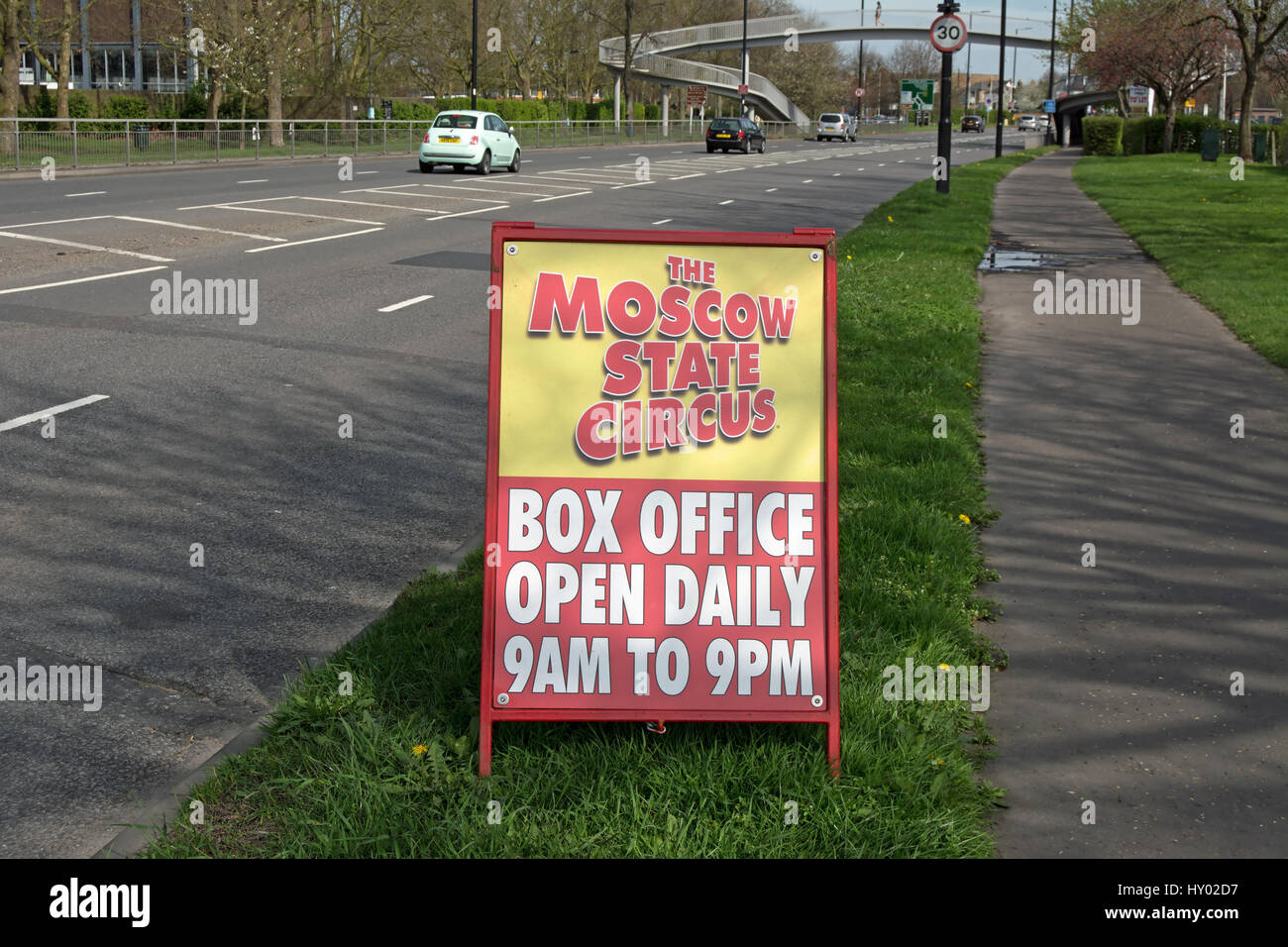 roadside sign giving opening times for the box office of the moscow