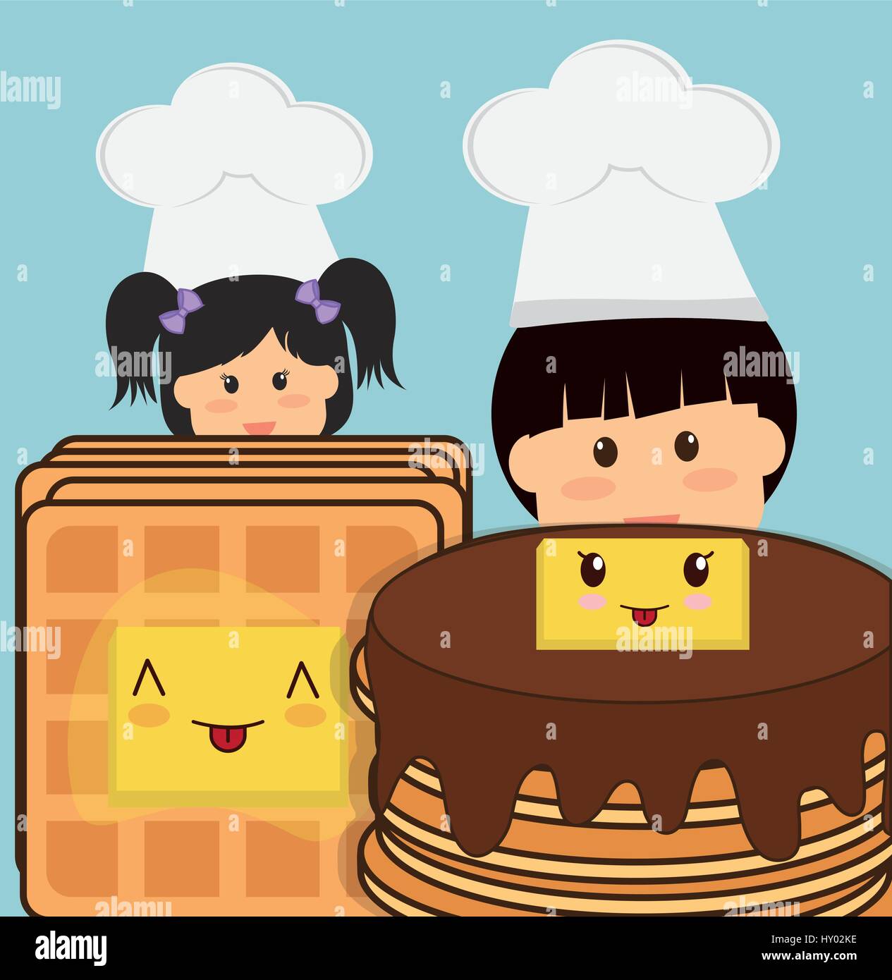 chef boy and girl pancake bread butter Stock Vector Image & Art Alamy