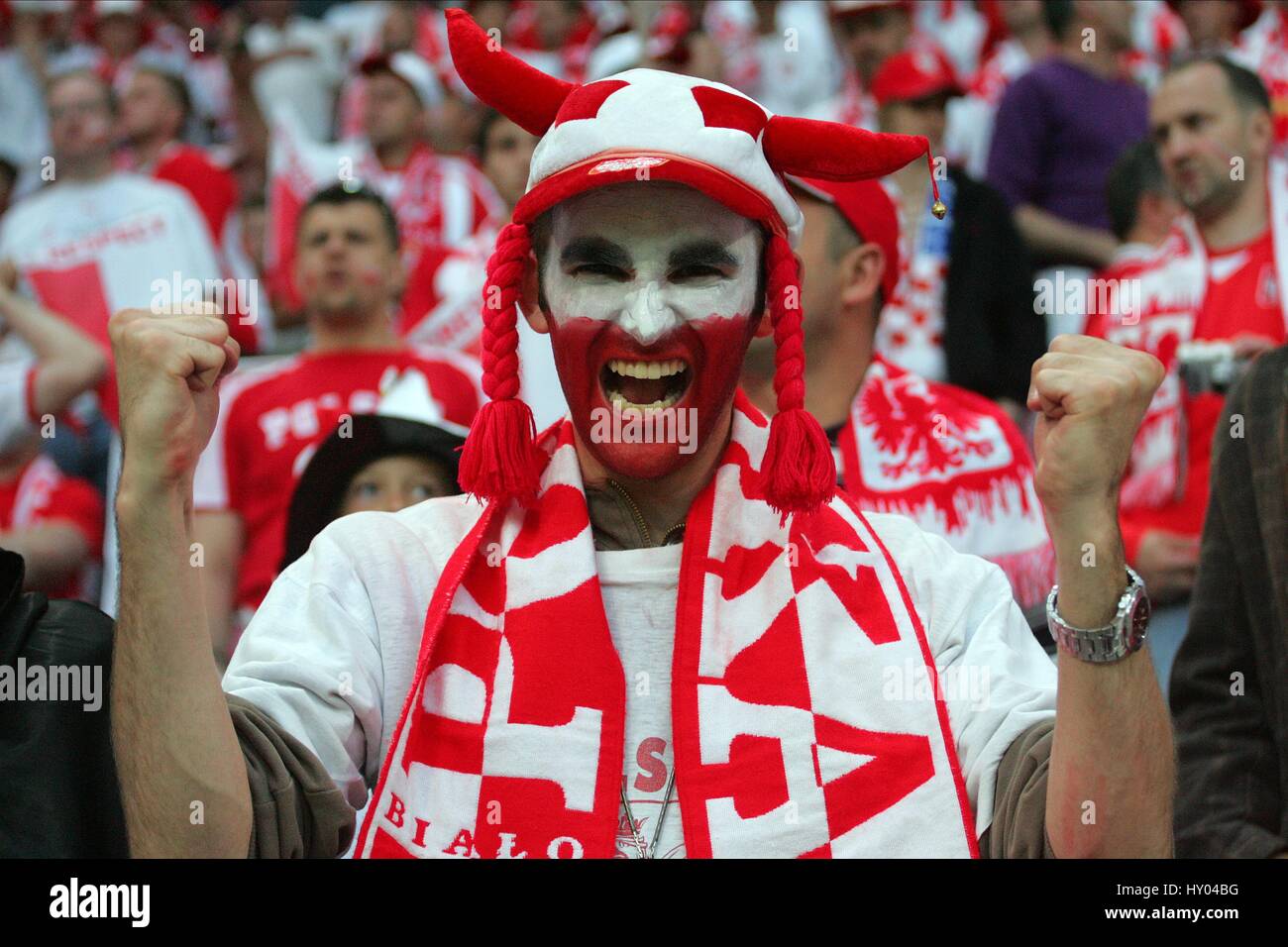 POLISH FAN WITH HORNS POLAND V CROATIA WORTHERSEE STADION KLAGENFURT
