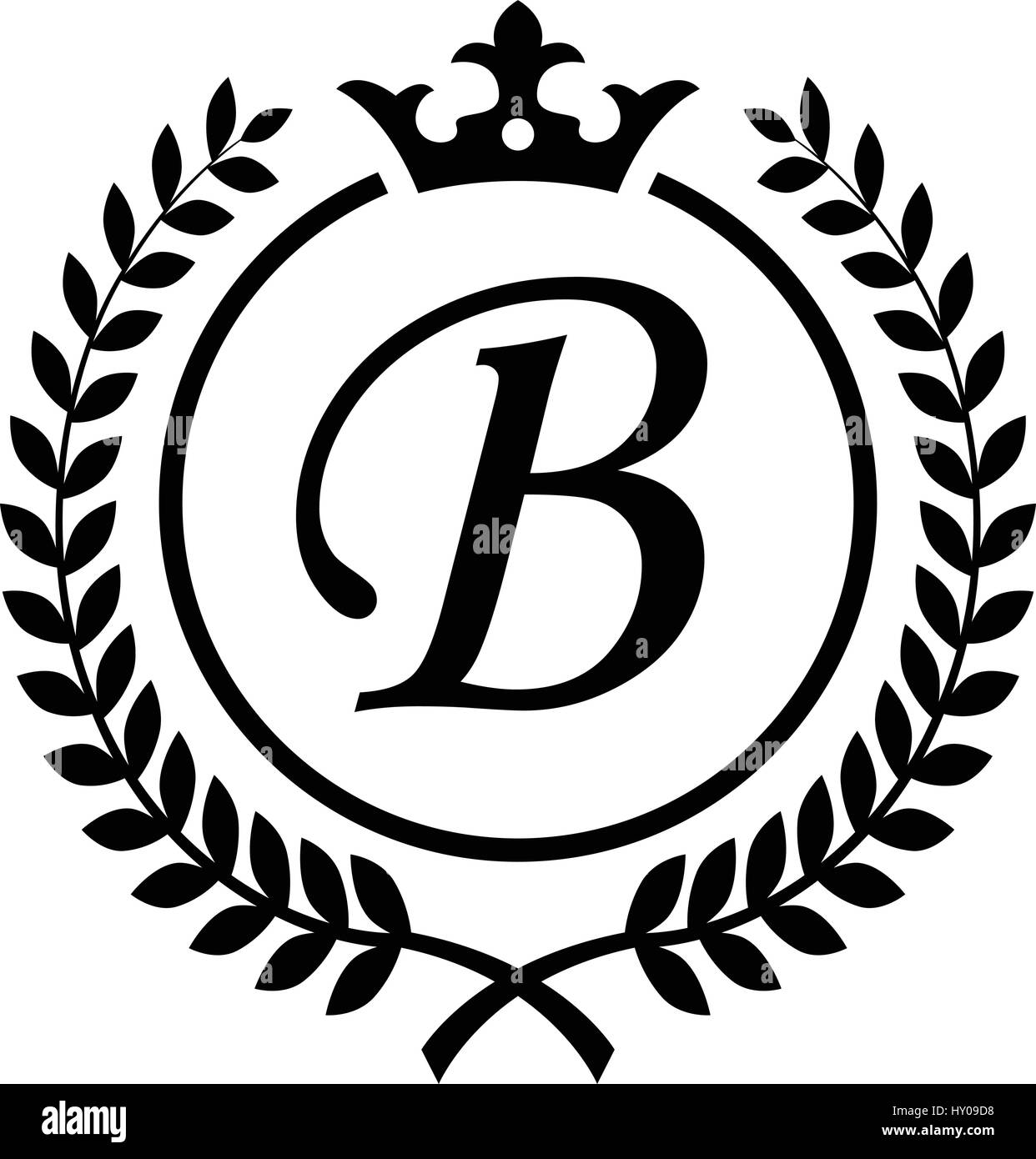 Vintage Letter B initial inside Laurel wreath symbol design Stock Vector