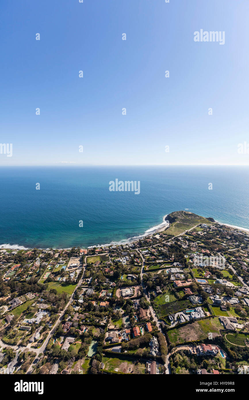 Aerial view of shoreline view estates in Malibu, California. Stock Photo