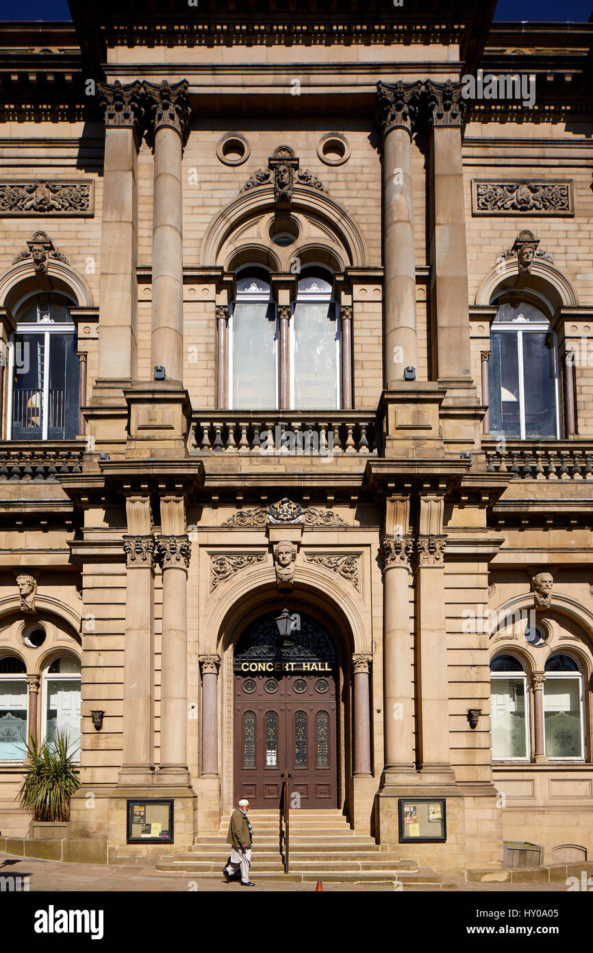 Concert Hall, town hall, Huddersfield town centre a large market town metropolitan borough  Kirklees,  West Yorkshire, England. UK. Stock Photo