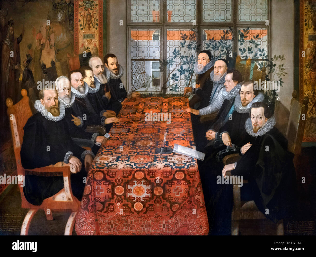 'Somerset House Conference, 19th August 1604' by Juan Pantoja de la Cruz, oil on canvas, c.1604. The Treaty of London was signed at Somerset House in 1604, bringing an end to the Anglo-Spanish War (1585-1604). Robert Cecil is sitting in the right foreground. Stock Photo