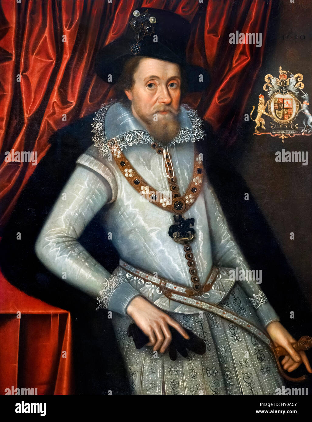 King James I of England and VI of Scotland by John de Critz, oil on canvas, 1610 Stock Photo