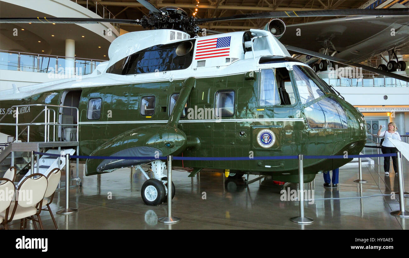 Marine One Presidential Helicopter at the Ronald Reagan Presidential Library Stock Photo