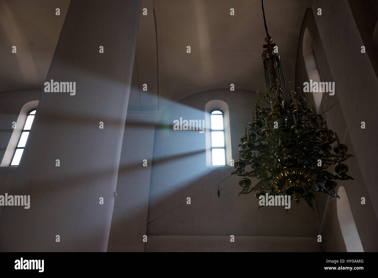Beam of light in the orthodox Church. Stock Photo