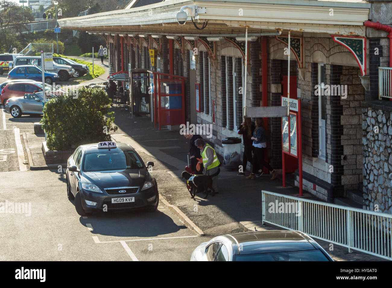 Entrance of Teignmouth railway station, a victorian building on the line built by Brunel. Stock Photo