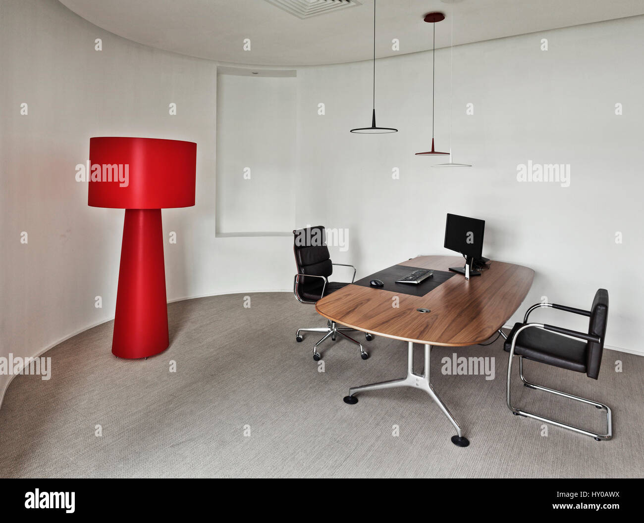 Moscow, interior, office, working, design, decor, modern,workplace, architecture, features, red-white, luxury, working conditions, worklife, Stock Photo