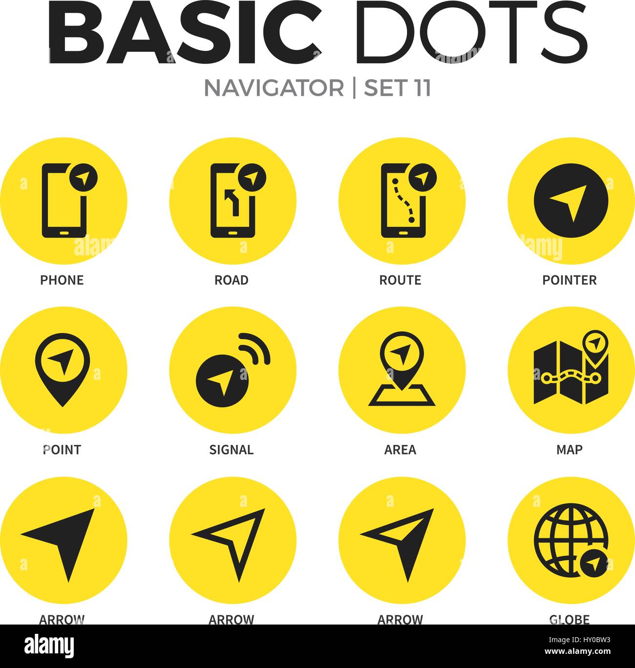 Navigator flat icons set with phone, road and point isolated vector ...