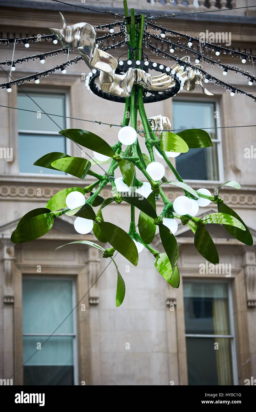 Large mistletoe decoration hanging in central London Stock Photo