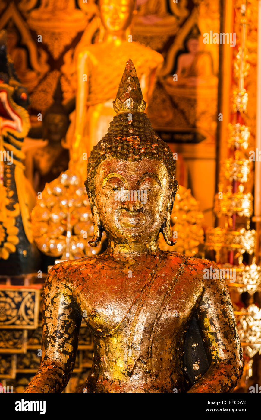 Golden Buddha statue at temple Nan, Thailand Stock Photo