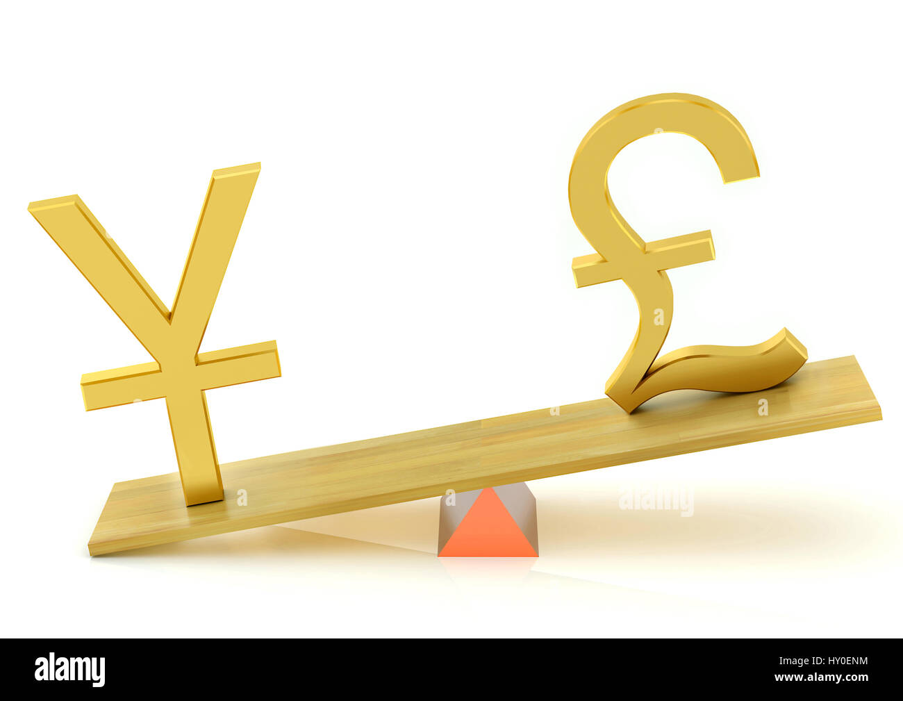 Balancing, chinese yuan and united kingdom pound Stock Photo