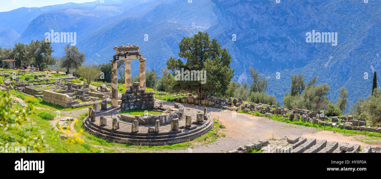 View of the famous ruins in Delphi, Greece Stock Photo
