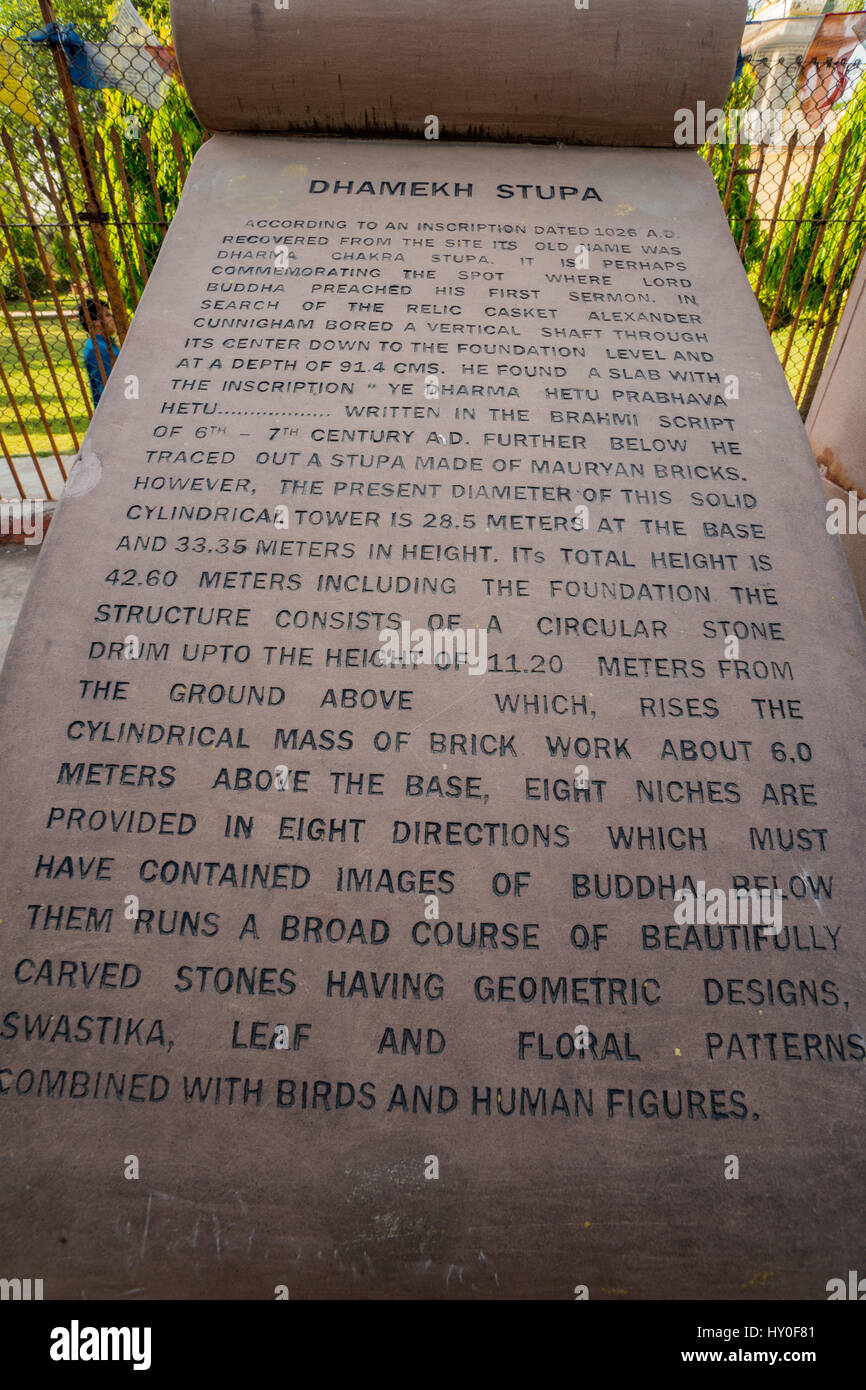 Memorial plaques, dhamekh stupa, sarnath, varanasi, uttar pradesh, india, asia Stock Photo