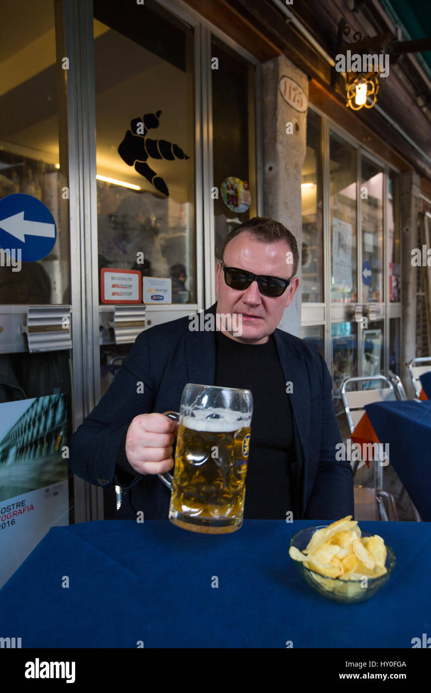 Man Drinking A Large Beer Stock Photo Alamy