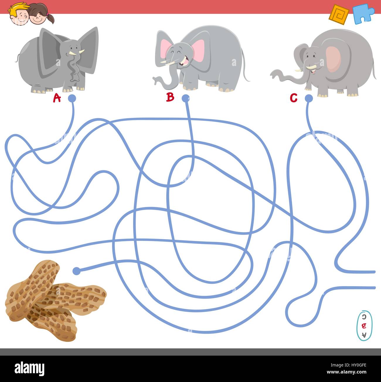 Cartoon Illustration of Paths or Maze Puzzle Activity Game with ...