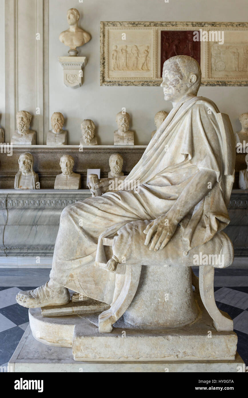 Rome. Italy. Statue of Roman Consul and military commander Marcus Claudius Marcellus (ca. 268-208 BC), Hall of the Philosophers, Capitoline Museums. S Stock Photo